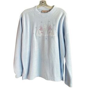 DECORATED ORIGINALS Fleece Sweatshirt Metallic Trees Rhinestones Holiday Size L